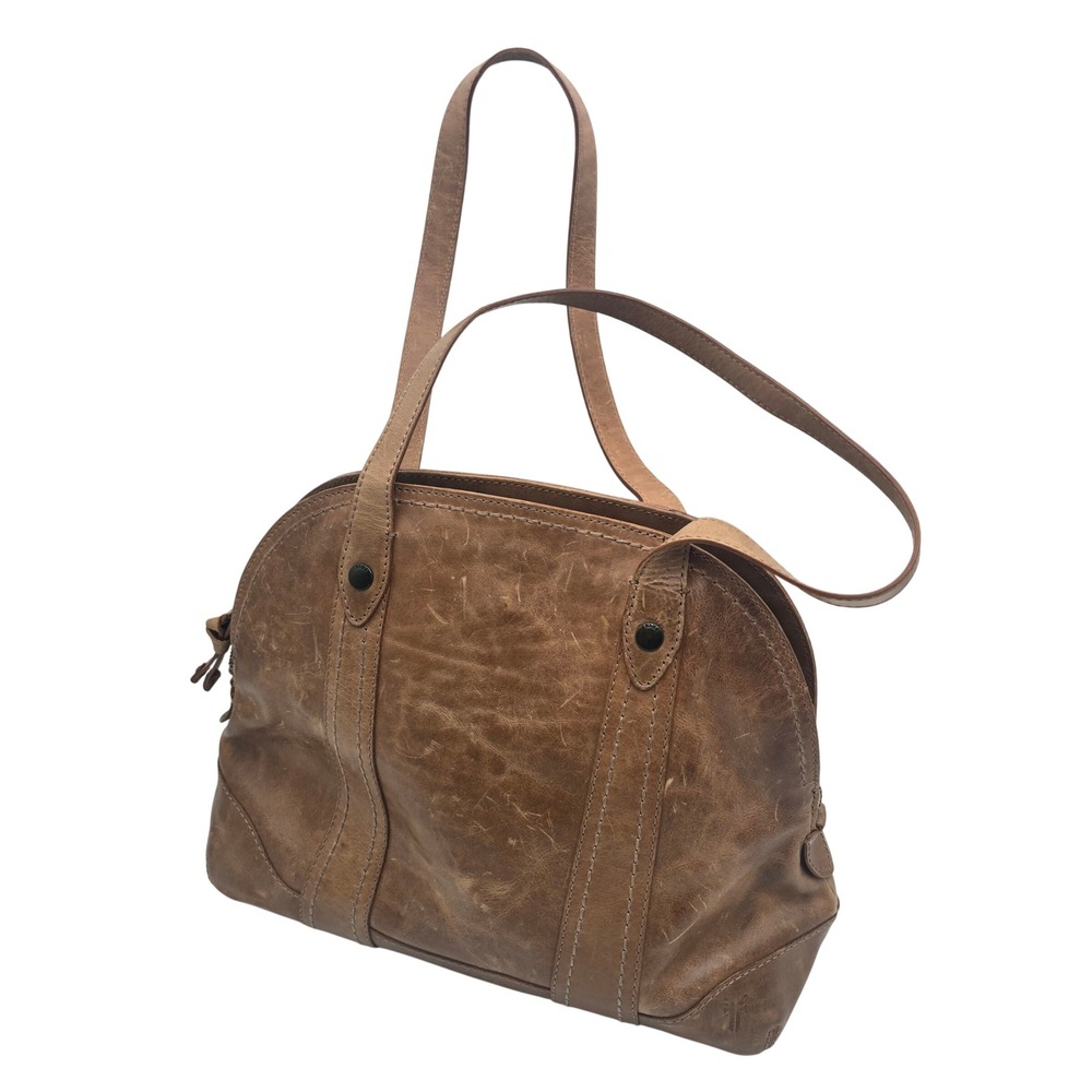 Frye Melissa Satchel Cognac Brown Distressed Leather Shoulder Bag Handbag